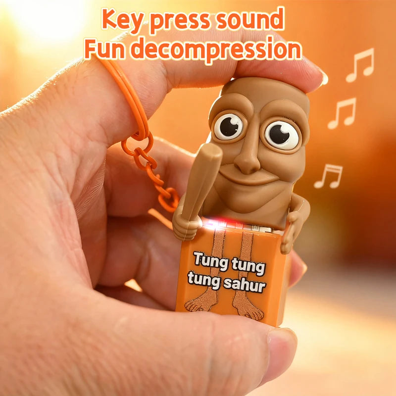 Tung tung tung Sahur Keychain Wooden Stick Man Button Keychain Click Luminous Sound Pendant Anime Peripheral Decor Gift Toys