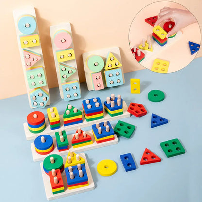 Montessori Toy Wooden Building Blocks Early Learning Educational Toys Color Shape Match Kids Puzzle Toys For Children Boys Girls