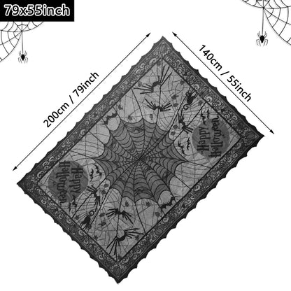 1 Pcs of Halloween Lace Tablecloth Spider Web Skull Pattern Rectangular Shape for Party Decoration Haunted House Pumpkin Design
