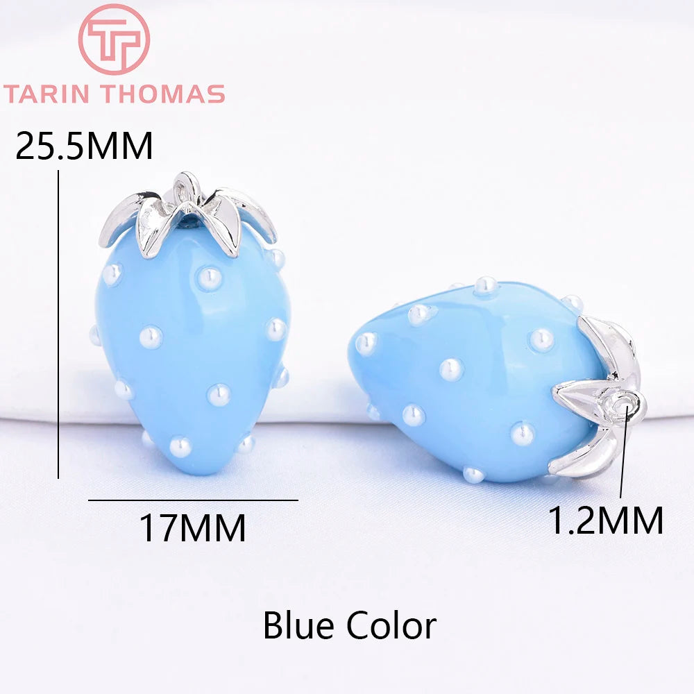 (10593) 4PCS 24K Gold Color Brass Pearl Embellished Hollow Strawberry Shaped Pendants High Quality DIY Jewelry Making