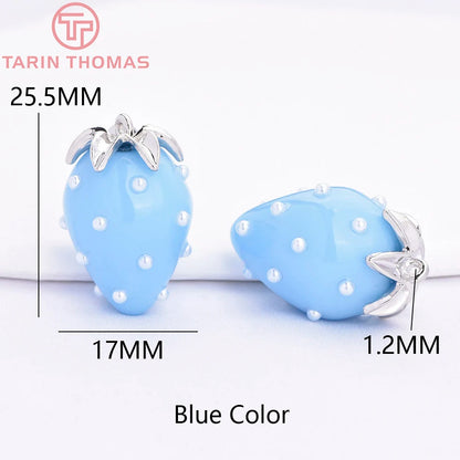 (10593) 4PCS 24K Gold Color Brass Pearl Embellished Hollow Strawberry Shaped Pendants High Quality DIY Jewelry Making