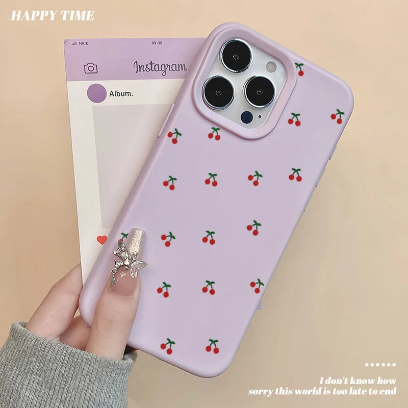 For iPhone 18 17 16 15 14 13 12 11 Pro Max Case Cute Cartoon Cherry Graphic Silicone Phone Cover For iPhone 16 Plus Soft Fundas