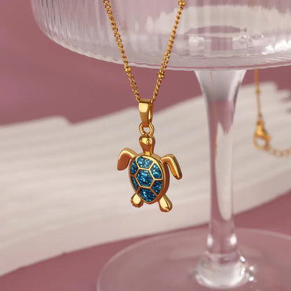 Turtle Pendant Necklace for Women Summer Beach Female Charm Necklace Beads Chain Cute Stainless Steel Jewelry collar femme 2026