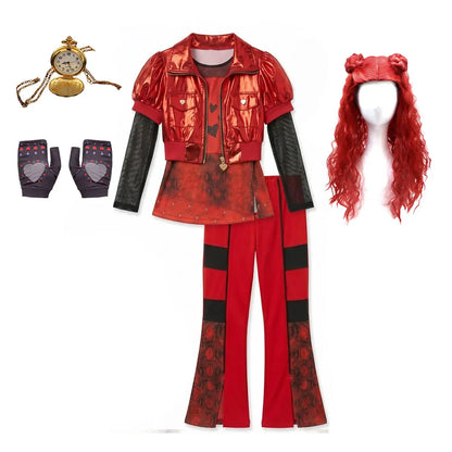 2026 Fancy Comedy Movie Role Play Rock Costume 3PCS Suit The Rising of Red Cosplay Clothing Set Kid Descendant Halloween Apparel