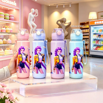Cartoon Pretty Girl Pattern Water Cup, 3D Printed Pattern, Fade-Resistant, Popular Movie Pattern, Essential for Sports and Fitne