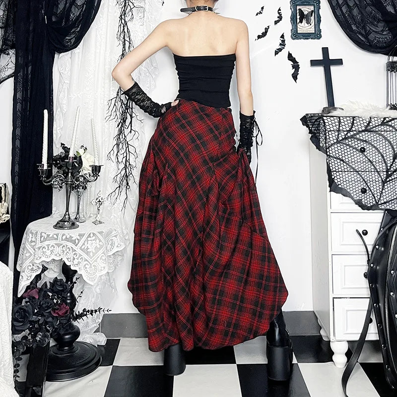 Goth Dark 90s Grunge Chic Adjustable Multi Wear Skirts Cyber Y2K Lattice Metal Buckle Loose Skirt Women Mall Gothic Streetwear