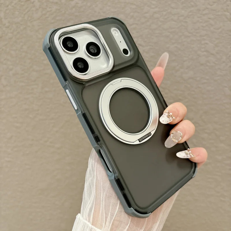 Skin feel matte semi transparent magnetic 360 ° bracket phone case for iPhone 18 17 16 15 14 13 Pro Max airbag anti drop cover