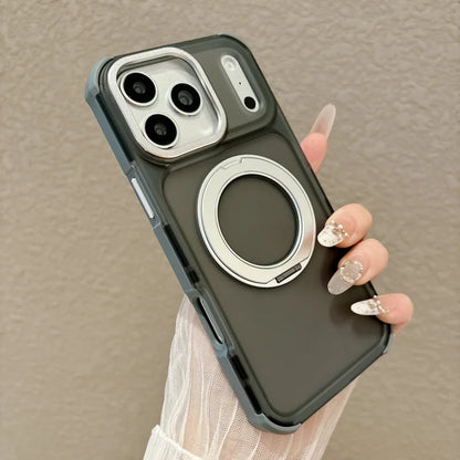 Skin feel matte semi transparent magnetic 360 ° bracket phone case for iPhone 18 17 16 15 14 13 Pro Max airbag anti drop cover