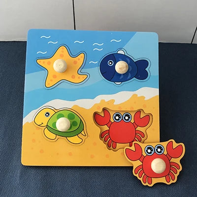 Montessori Wooden 3D Puzzle for Toddlers Animal & Vehicle Shape Matching Blocks Educational Sensory Learning Toy Kids 1-3 Years