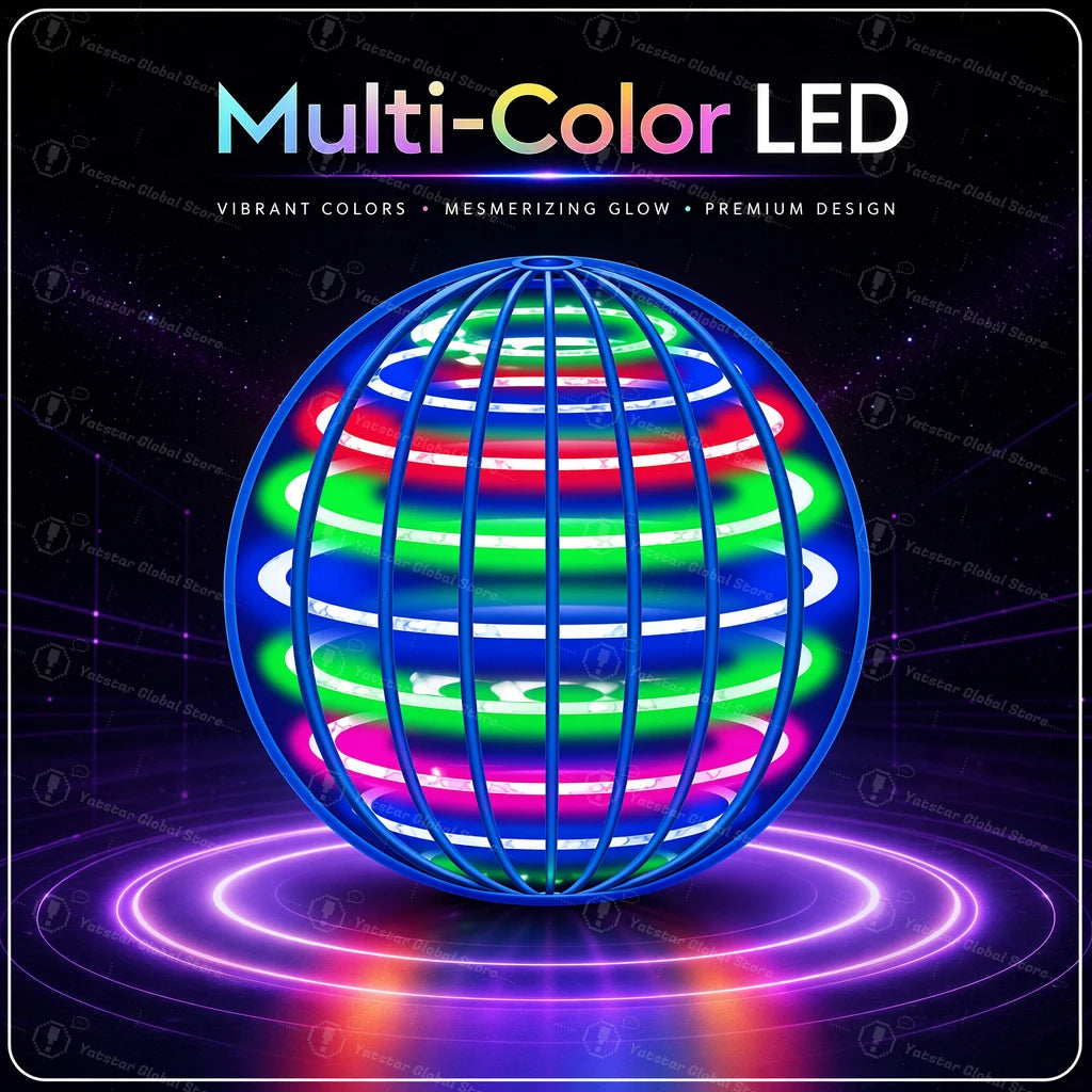 Magic Flying Spinner Ball with LED Glow Lights, 360° Rotating Gyro Hover Orb, Stress Relief Fidget Toys for Teens and Adults