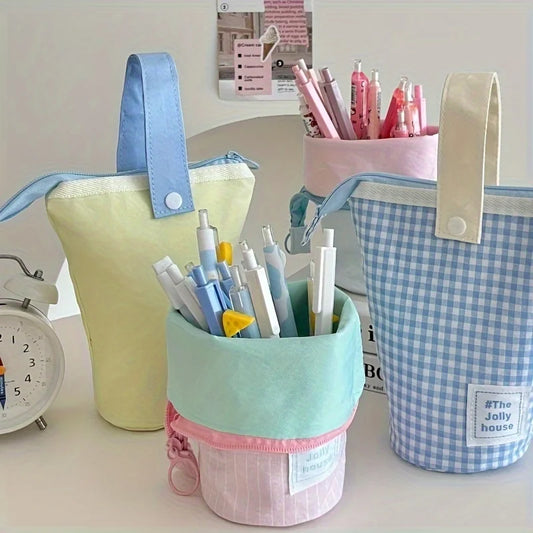 Jolly House Large Capacity Pencil Case, Zipper Fabric Desk Organizer Pen Holder for School Office Travel