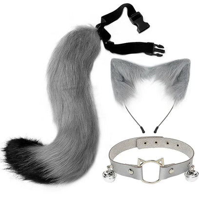 Cat Cosplay Costume Foxes Mask+Tail +Gloves Set  Halloween Costume Accessorie Wolf Therian Theme Party Dress Up Prop Accessories