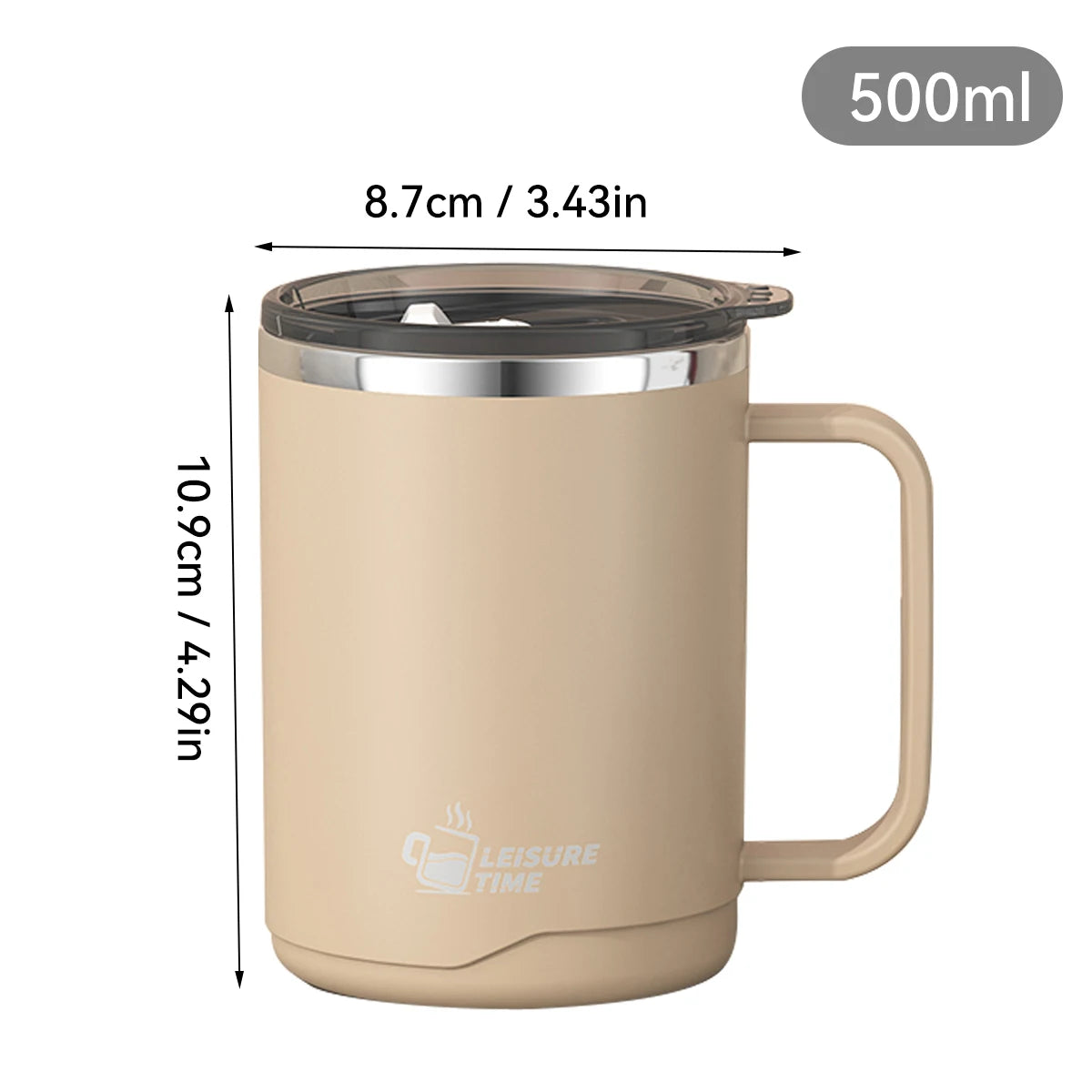 500ml Double-layer Mug 304 Stainless Steel Insulated Coffee Cup With Handle Portable Sealed Water Cup Drinkware For Student Kid