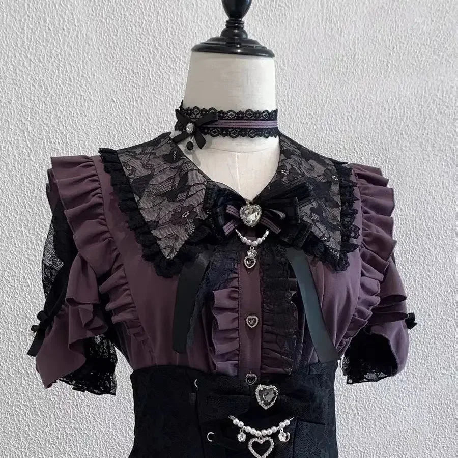 Japanese Sweet Lolita Style Mini Skirt Women Elegant Lace Bandage Party Cake Skirts Female Gothic Y2k Metal Buckle Skirt