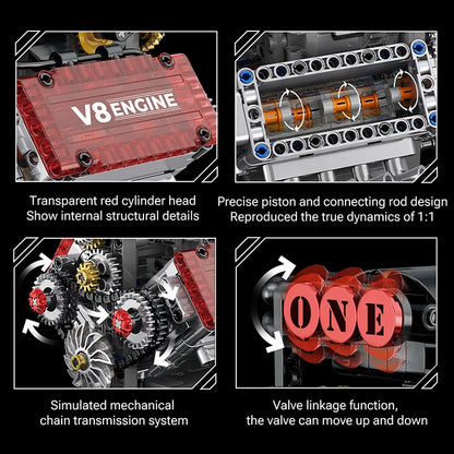 Brick V8 Engine Motorized Simulation Model Electrically Drive Building Blocks Technical Car Parts Creative DIY Toys Gifts Adult
