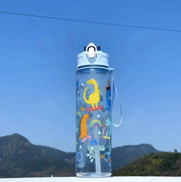 750ml Dinosaur Water Bottle For Kids Water Sippy Cup With Silicone Straw Leakproof Plastic Water Bottles Summer Kids Water Cup