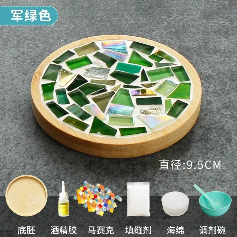 Handmade DIY Mosaic Cup Mat Bottom Bamboo Pad Heart Square Coaster Parent-Child Early Education Free Creation Handicraft Toys