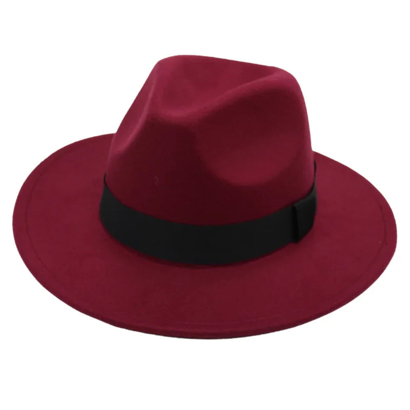 Autumn and winter men and women's new large brimmed hats, fashionable woolen jazz hats, English style top hats
