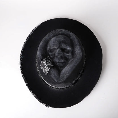 Skull Cowboy Hat Handcrafted S Halloween Hat Western-inspired For Western-themed Events Alternative Halloween Headwear. Fashion