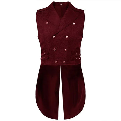 Men Medieval Vest Steampunk Coat Victorian Prom Costume Pleated Waistcoat Retro Top Double-breasted Jacquard Cloth