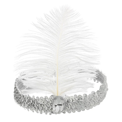 1920s Flapper Headband Feather Headpiece Sequin Headband with Gem for Gatsby Party Halloween Costume Accessory