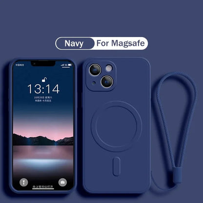 For Magsafe Magnetic Wireless Charge Case for IPhone 15 16 14 13 12 11 Pro Max Mini XR XS Plus Soft Liquid Silicone Strap Cover