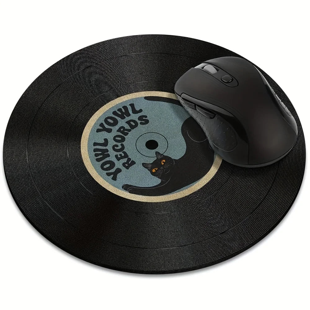 Vintage Vinyl Inspired Mouse Pad Round Non-Slip Rubber Computer Desk Mat Accessories Office Mouse Mat Playmat Rug Desk Gadgets