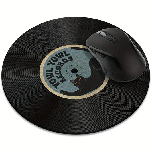 Vintage Vinyl Inspired Mouse Pad Round Non-Slip Rubber Computer Desk Mat Accessories Office Mouse Mat Playmat Rug Desk Gadgets