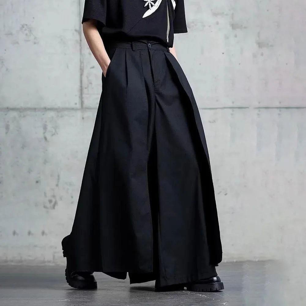 Gothic Y2K Single Layer Thick Japanese Culottes Dark Style Streetwear Draped Personality All Match Casual Pants Unisex 2024
