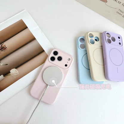 dark cherry Magnetic Liquid Silicone Case For iPhone 18 17 16 15 Pro Max Magsafe Wireless Charging Protection Phone Back Cover