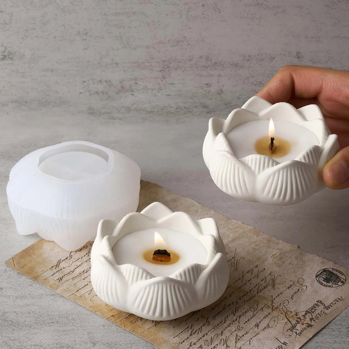 Lotus Candlestick Silicone Mold DIY Handmade Storage Box Plaster Concrete Resin Candle Holder Craft Casting Molds Home Decor