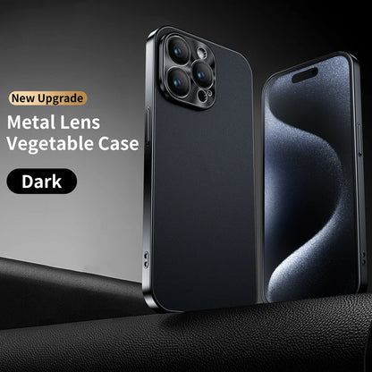 New Luxury Plating Border Solid Color Leather Shockproof Phone Case For iPhone 16 Pro Max 14 12 13 15 Pro Max Bumper Back Cover