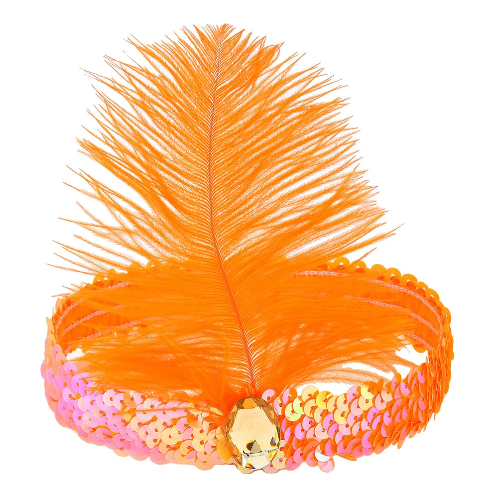 1920s Flapper Headband Feather Headpiece Sequin Headband with Gem for Gatsby Party Halloween Costume Accessory