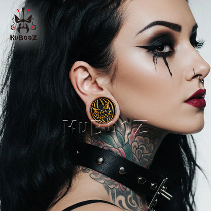 KUBOOZ 316L Hypoallergenic Stainless Steel Halloween Pumpkin Ear Tunnels, Plugs & Stretchers 1Pair Gothic Ear Piercing Jewelry