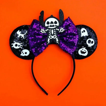 Disney leather Bat Bows Mickey Mouse Ear Headband for Adults Halloween Headwear Women Girls Cosplay Ghost Party Hair Accessories
