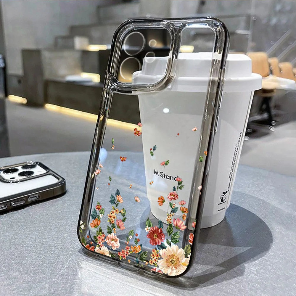 Flower Phone Case For iPhone 17 16 18 Pro Max 13 14 12 11 15 Pro Max 16e Air 7 Plus SE Shockproof Transparent Cover Soft Funda
