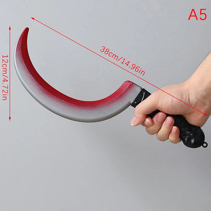 Decorative Bloody Axe Realistic Looking Plastic Halloween Fake Machetes Statue Sickle Knife Horror Cosplay Arm Prop For Home