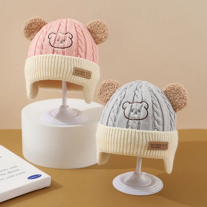 Baby  Hat Cute Bear Ear Protection Hat Children Winter Thickened Warm Knitted Korean Version Of The Baby Hat