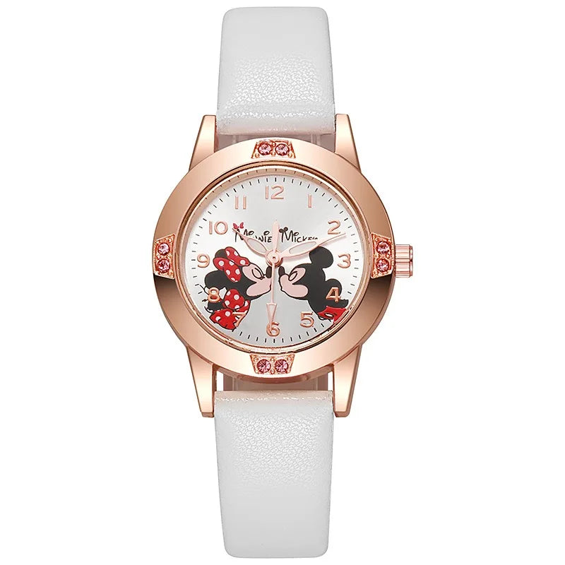 Disney Mickey Mouse Cute Fashion Cartoon Children's Watch Leather Strap Suitable for Boys and Girls Quartz Watch Festival Gift