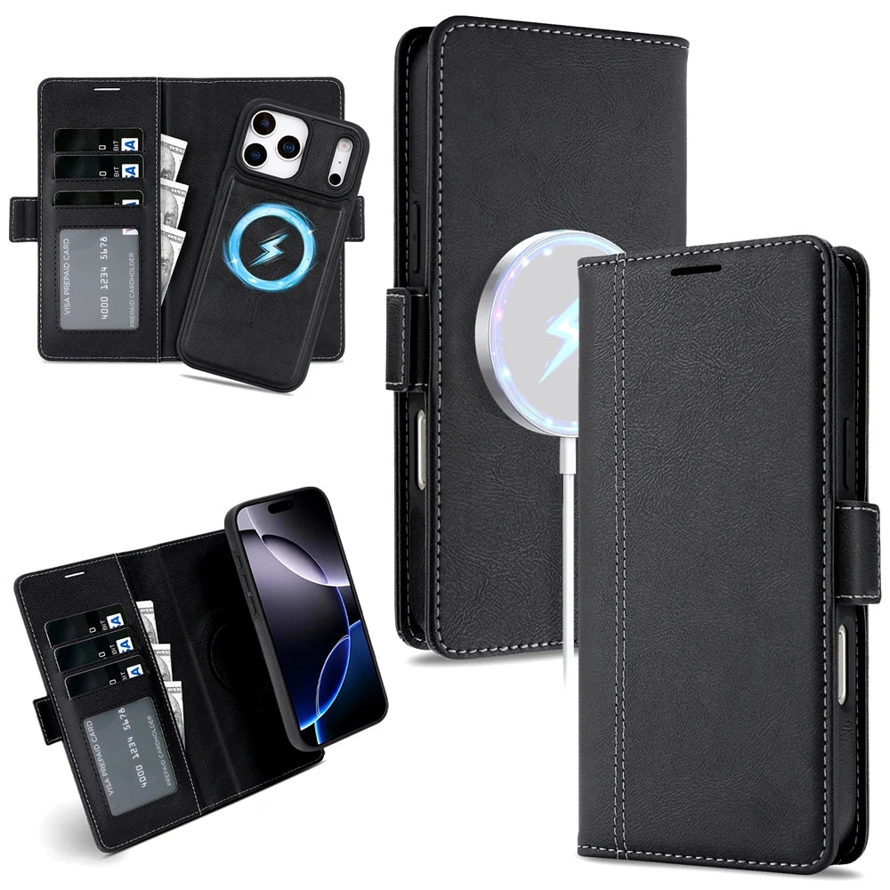 2 in 1 Wallet Case For iPhone 18 17 Promax Air 16 Pro Max 15 Plus 14 13 12 iphone17 Cards Slot Leather For Magsafe Phone Cover