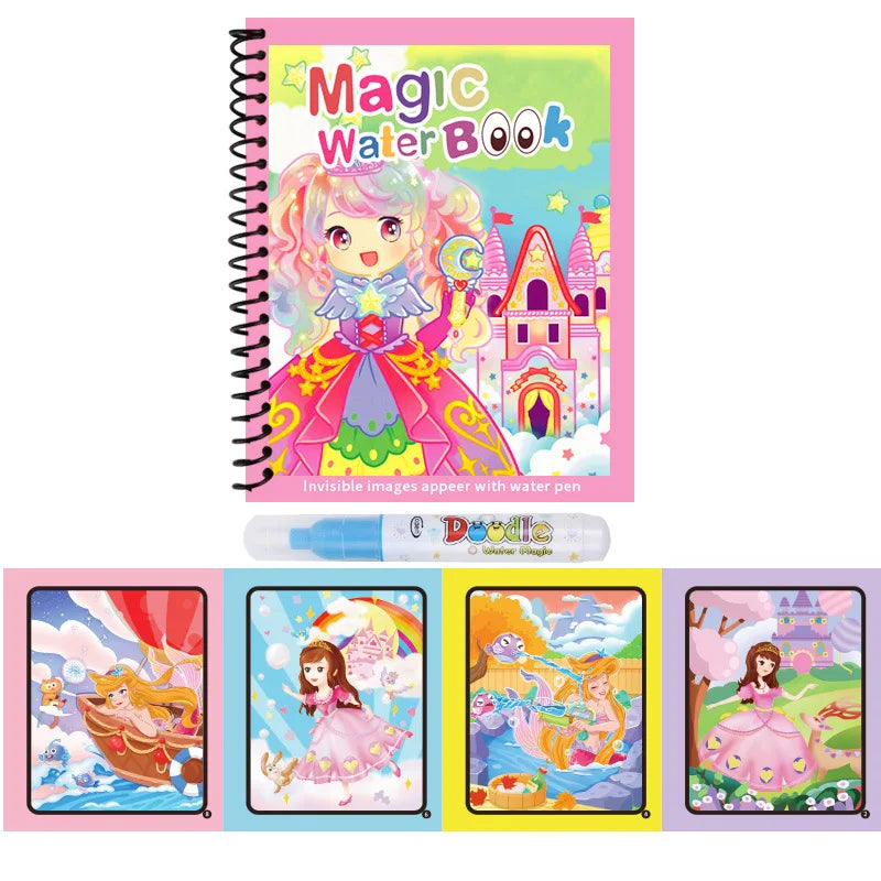 1pc Reusable Kids Magic Water Drawing Books with Pen Repeated Coloring Book Magic Water Drawing Book Sensory Early Education Toy