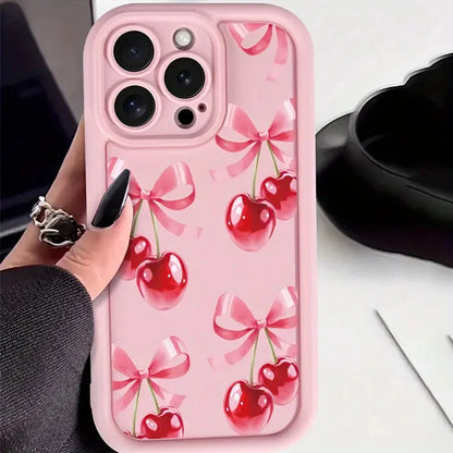 Luxury Wine Red Cherry Print Case for iPhone 18 Pro Max 17 16 15 14 13 12 11 7 8 Plus Air 16e X XR XS Shockproof Silicone Cover