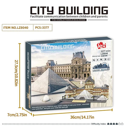 3377PCS Louvre Model Building Blocks World Famous Attractions Architectural Model Bricks Desktop Decoration Toys Gifts For Adult