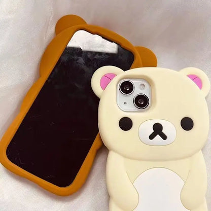 For iPhone SE X XS XR 4 4S 5 5S 7 8 11 12 13 14 15 Plus 16 17 Pro Max 3D Bear Couple Silicone Cartoon Phone Case
