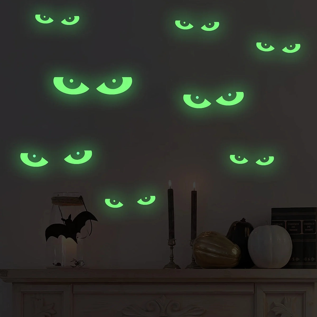8 Pairs Glow in The Dark Halloween Eyes Window Clings Removable Luminous Fluorescent Window Sticker Halloween Wall Decal