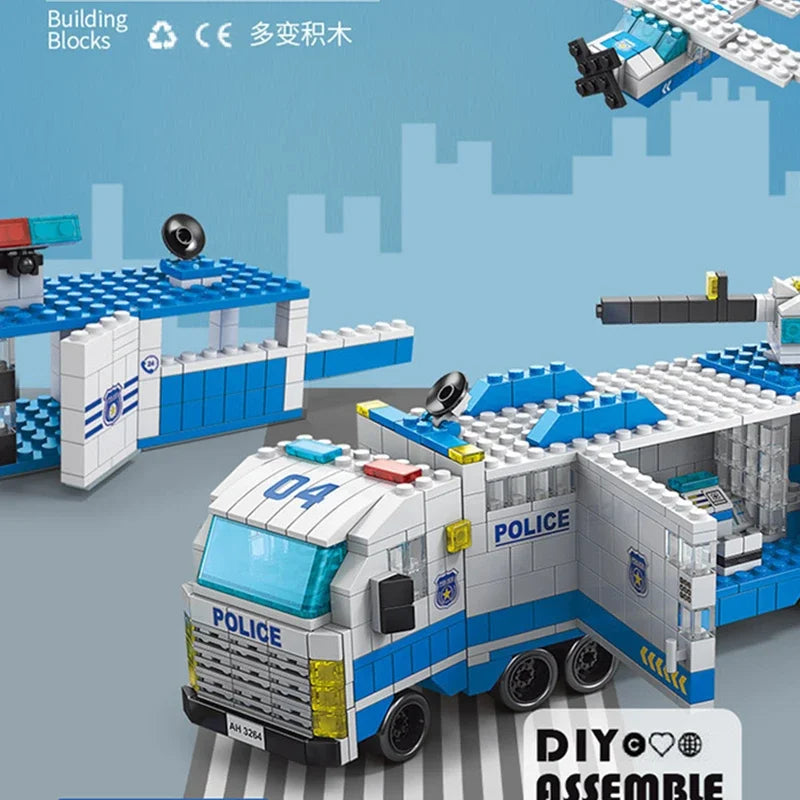 6in1 Police Sports Car Fire Engine Mini Loader Truck Plane Classic City Model Building Blocks Set Bricks Toy Gift for Kids
