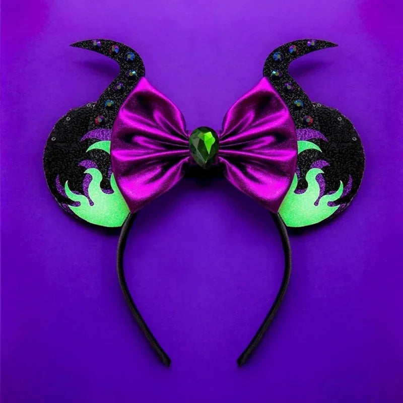 Disney leather Bat Bows Mickey Mouse Ear Headband for Adults Halloween Headwear Women Girls Cosplay Ghost Party Hair Accessories