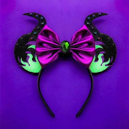 Disney leather Bat Bows Mickey Mouse Ear Headband for Adults Halloween Headwear Women Girls Cosplay Ghost Party Hair Accessories
