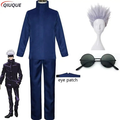 110-3XL Black / Blue Gojo Satoru Cosplay Costume Eye Patch Wigs Glasses Anime Halloween Party Unisex Uniforms