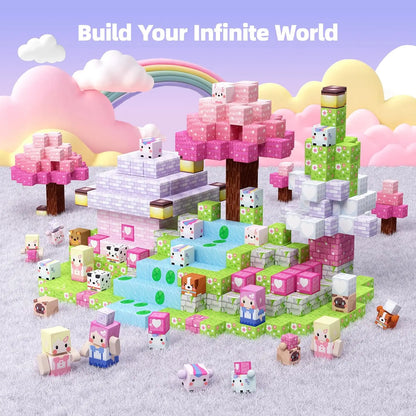 Magnetic Building Blocks Mine World Magnet Pink Girly Heart Blossom Cave Plant Zombies Cubes Set Brick Cube Toys Children Gifts